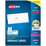 Avery Easy Peel Address Labels With Sure Feed Technology, 5160, Rectangle, 1" x 2-5/8", Matte White, Box Of 3,000