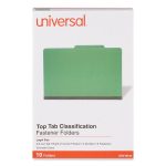 Universal Pressboard Classification Folders, 2/5-Cut Tab, Expands 2", 2 Dividers, 6 Fasteners, Legal Size, Emerald Green, 10/Box