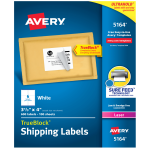 Avery TrueBlock Shipping Labels With Sure Feed Technology, 5164, Rectangle, 3 1/3" x 4", White, Pack Of 600
