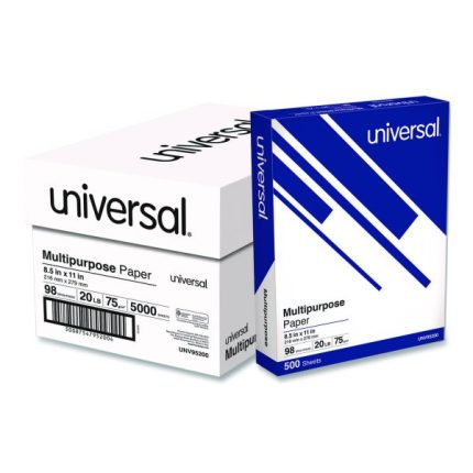 Universal Deluxe Multipurpose Paper, 98 Bright, 20 lb Bond Weight, 8.5 x 11, Bright White, 500 Sheets/Ream, 10 Reams/Carton