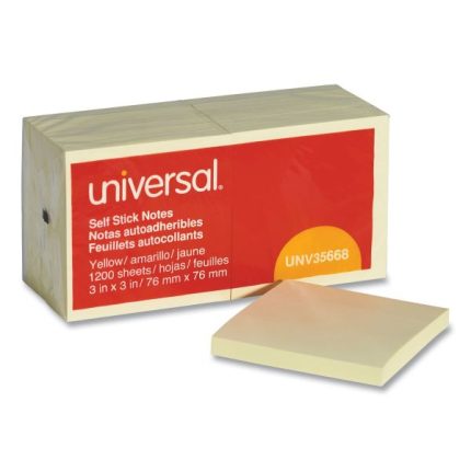 Universal Self-Stick Note Pads, 3" x 3", Yellow, 100 Sheets/Pad, 12 Pads/Pack