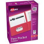 Avery Two Pocket Folders, 8-1/2" x 11", Red, Box Of 25